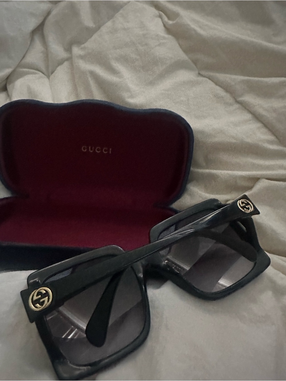 Gucci Black Square Sunglasses with Gold GG Emblems